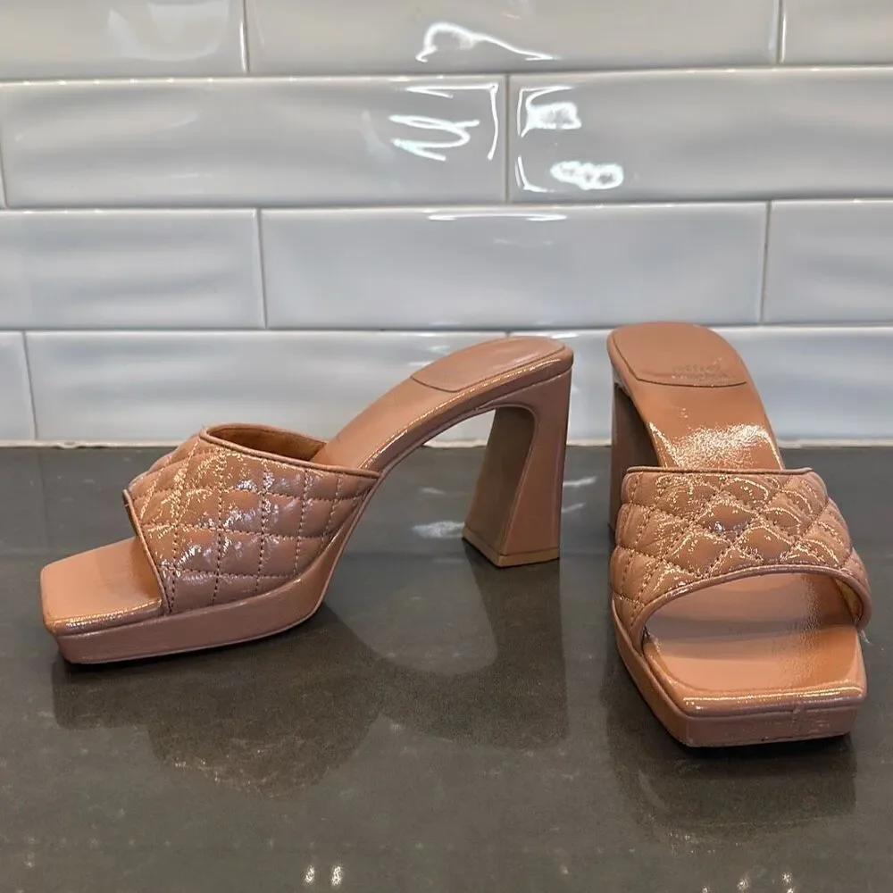 Jeffrey Campbell Nana Quilted Platform Mule in Tan Crinkle Patent